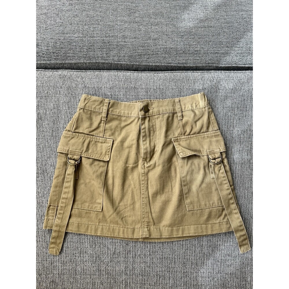Women’s Beige Cargo Skirt With Pockets And Straps Cotton Medium